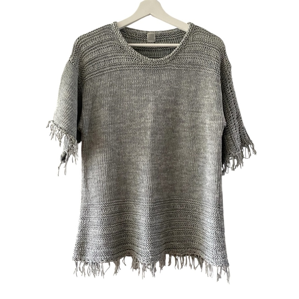 Eleventy Gray Fringe Cotton Knit Sweater Top Shirt Women’s Size Medium